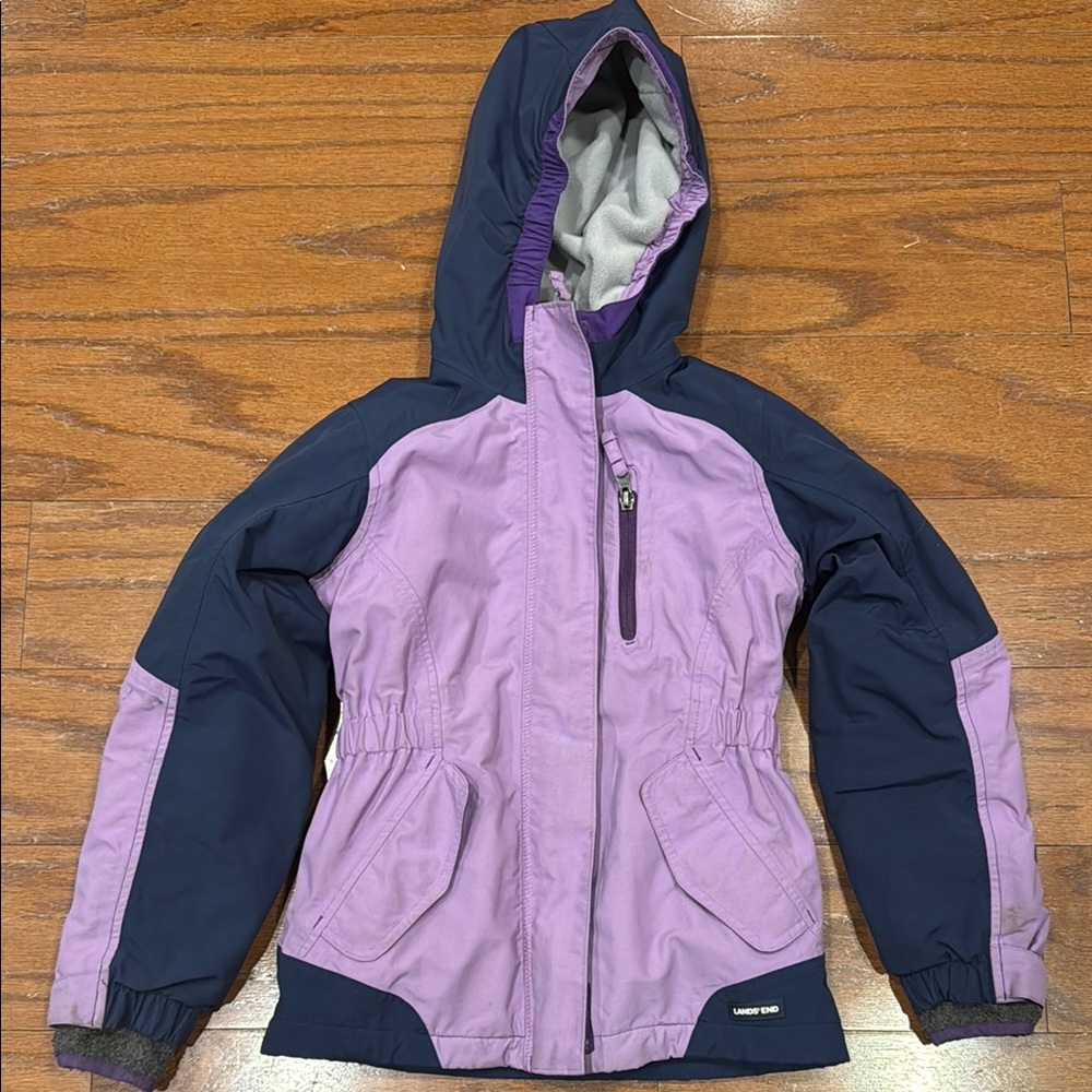 Purple and Black Hooded Raincoat with Water-Resistant Fabric
